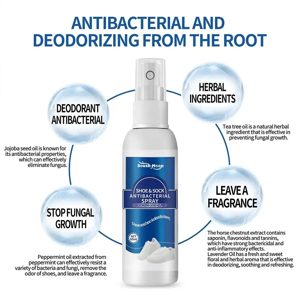60ml Shoe Shock Antibacterial Spray Foot Odor Shoes Stink Freshener Socks Odor Remover Spray Refresh Antiperspirant