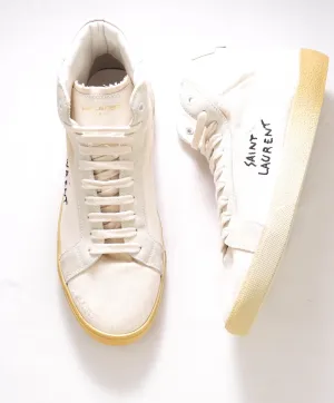 $850 SAINT LAURENT - Court Hightop Sneakers White Canvas/Leather - 10.5 (43.5EU)