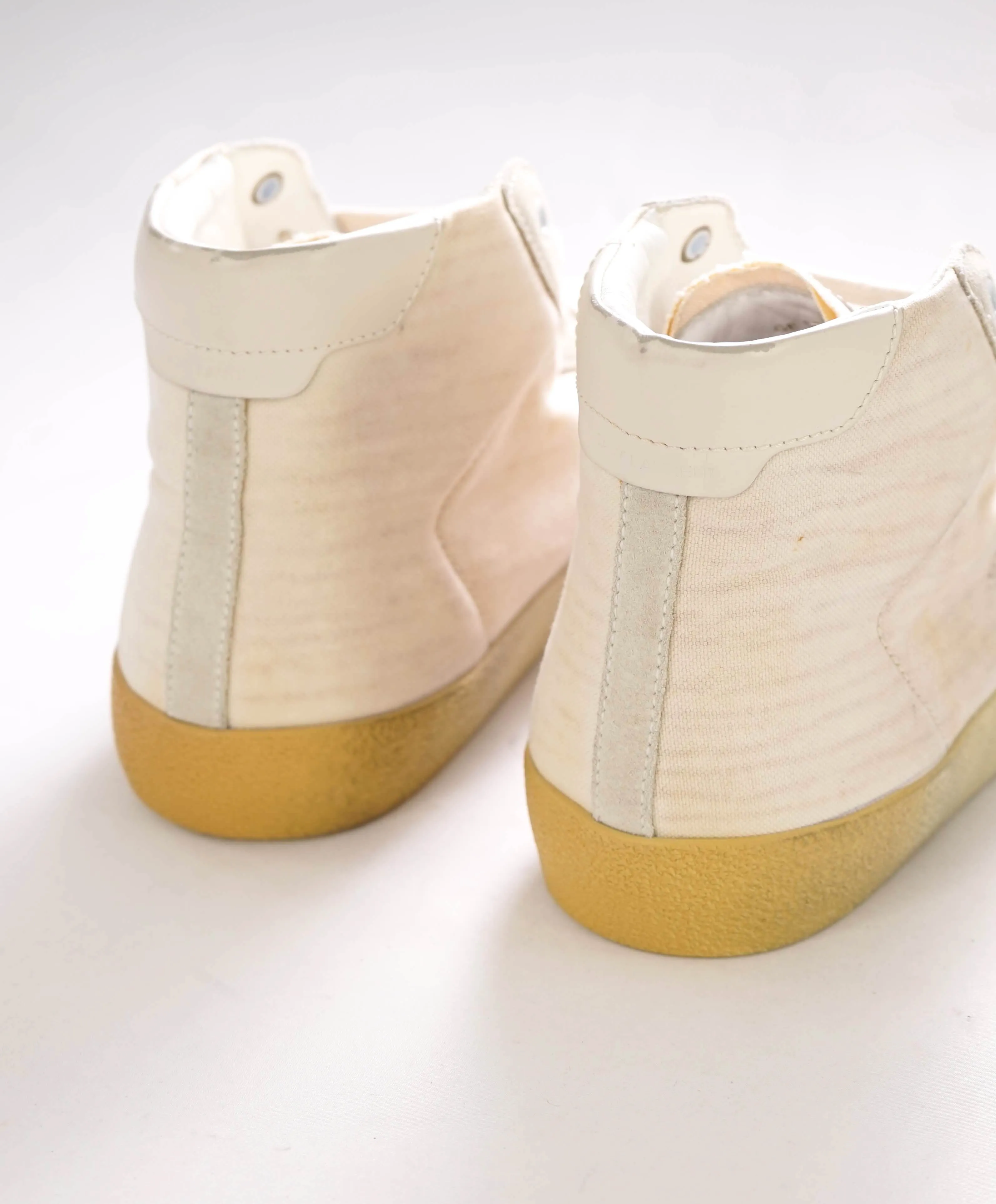 $850 SAINT LAURENT - Court Hightop Sneakers White Canvas/Leather - 10.5 (43.5EU)