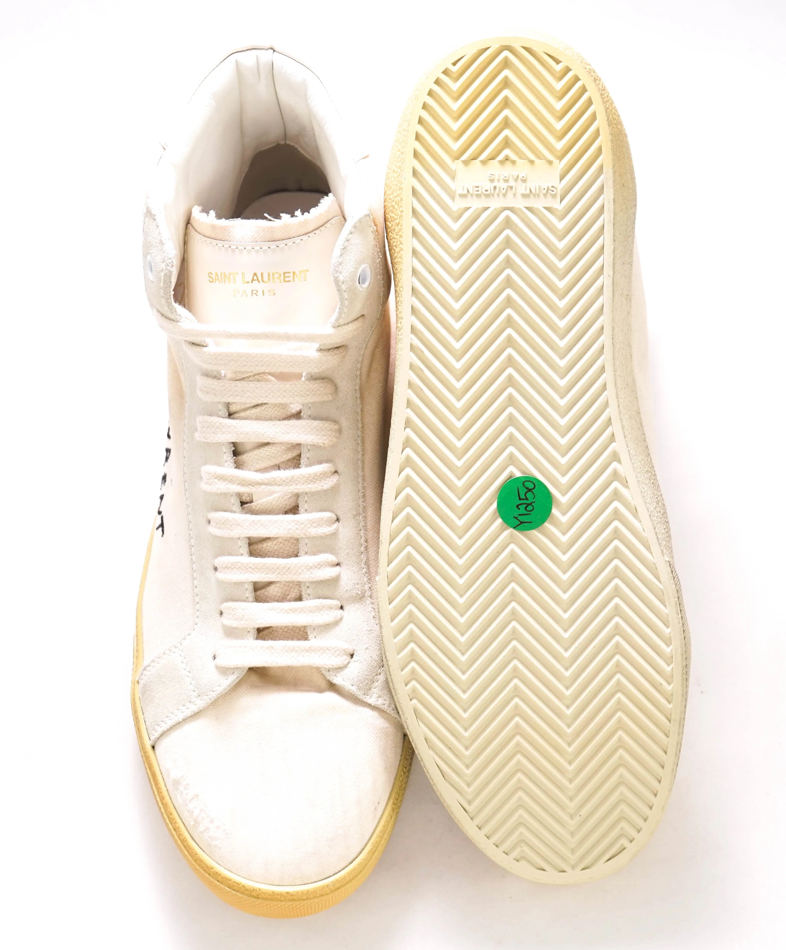 $850 SAINT LAURENT - Court Hightop Sneakers White Canvas/Leather - 10.5 (43.5EU)