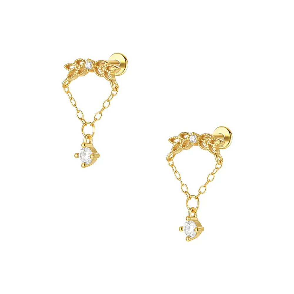 925 Silver Blade CZ Diamond Round Pendant Flat Back Earrings