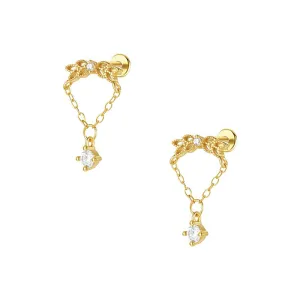 925 Silver Blade CZ Diamond Round Pendant Flat Back Earrings