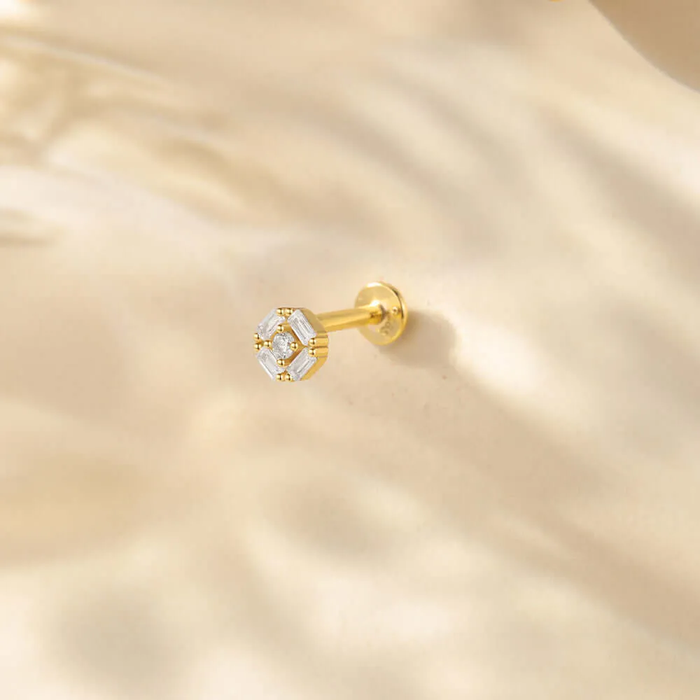 925 Silver Round Center Circle CZ Diamond Flat Back Earrings