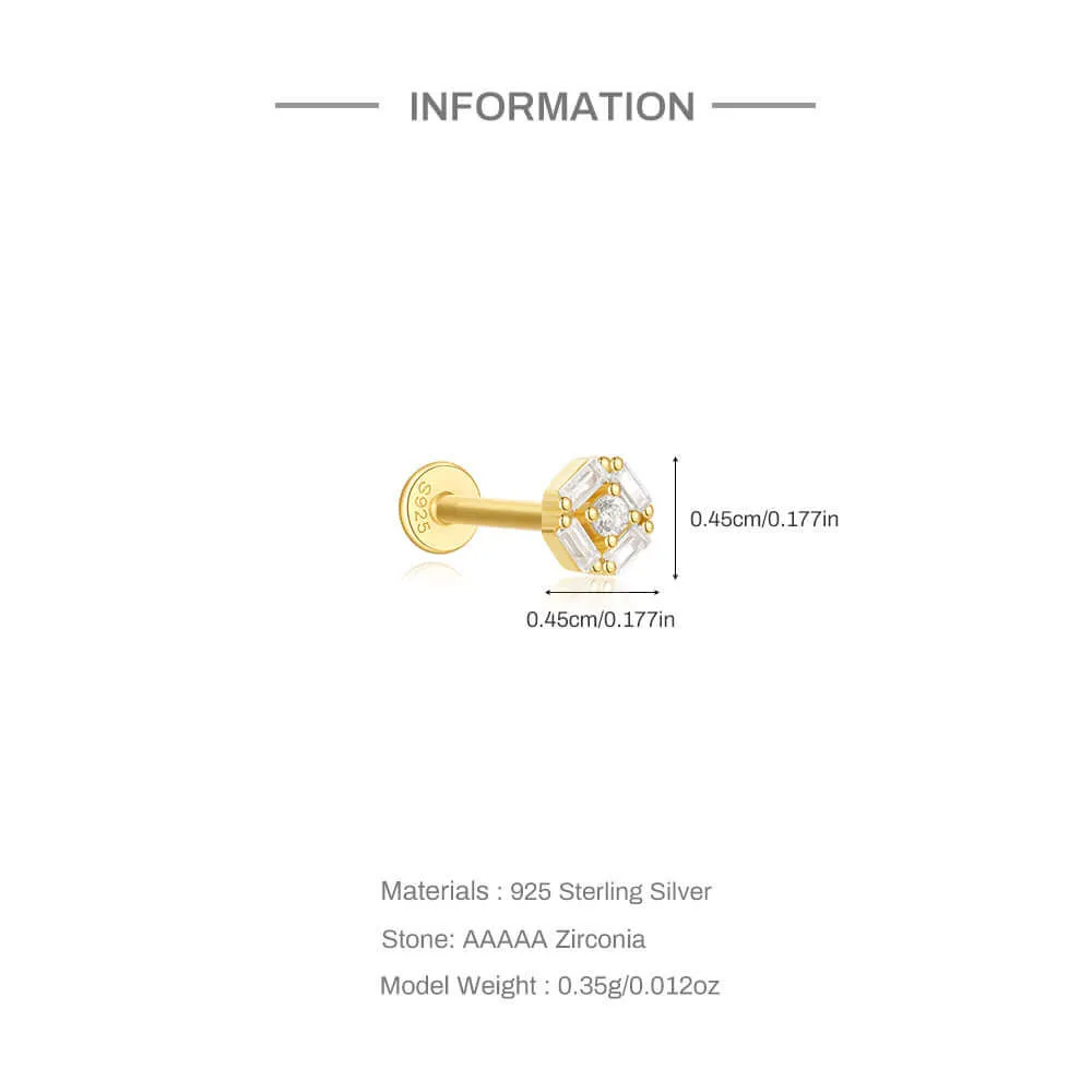 925 Silver Round Center Circle CZ Diamond Flat Back Earrings