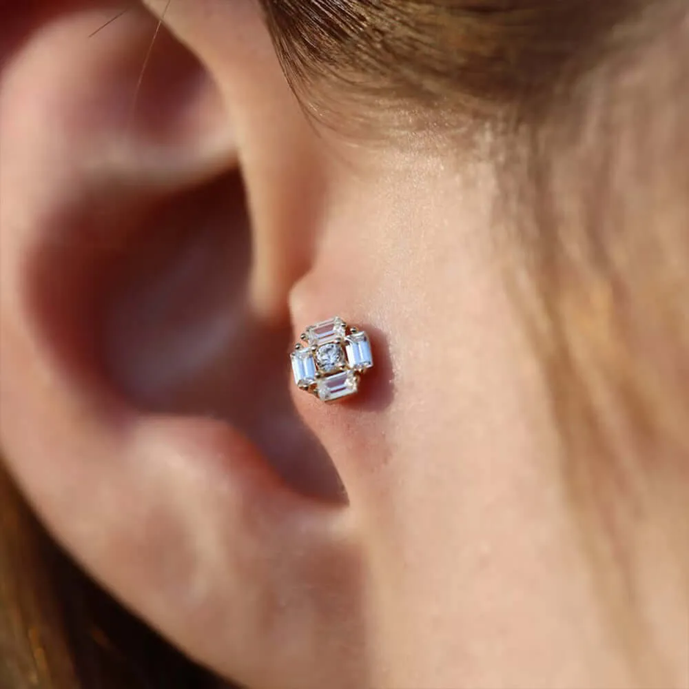 925 Silver Round Center Circle CZ Diamond Flat Back Earrings