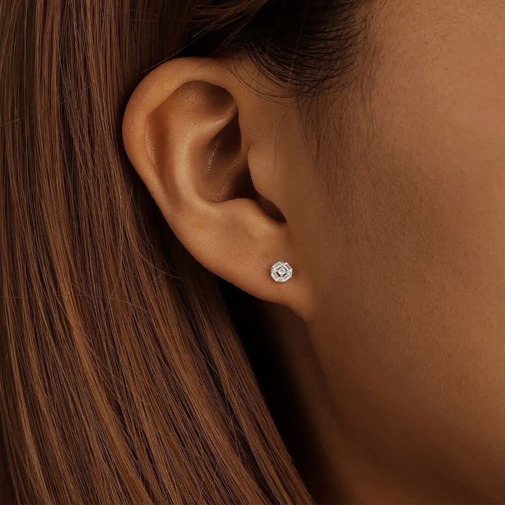 925 Silver Round Center Circle CZ Diamond Flat Back Earrings