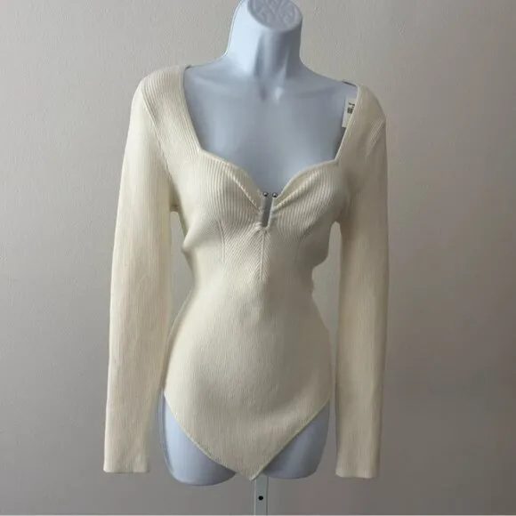 Abercrombie &amp; Fitch Bodysuit Large Ribbed V Neck Coquette Soft Girl Streetwear