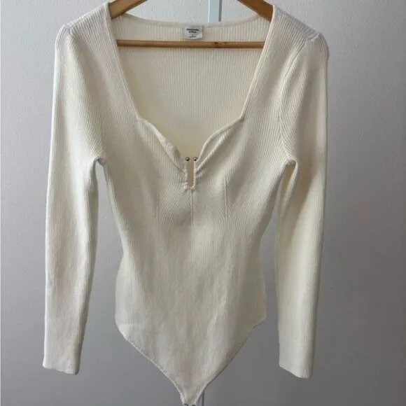 Abercrombie &amp; Fitch Bodysuit Large Ribbed V Neck Coquette Soft Girl Streetwear