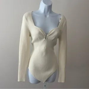 Abercrombie &amp; Fitch Bodysuit Large Ribbed V Neck Coquette Soft Girl Streetwear