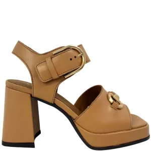 Alpe Tan Leather Block Heel Sandals