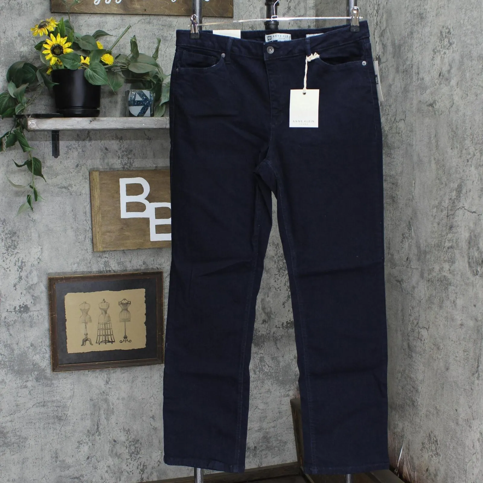 Anne Klein Womens Fly Front 5 Pocket Straight Leg Jeans Indigo Rinse Wash 12