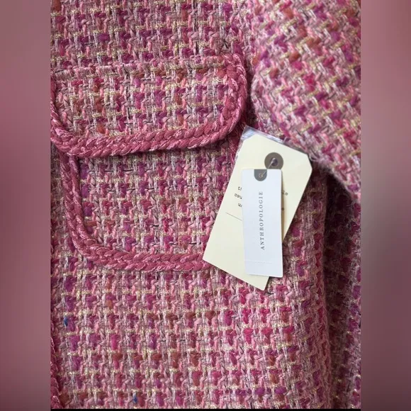 Anthropologie NWT Bright Pink/ Rose Tweed Blazer in Medium, Wool Blend 💕💕💕