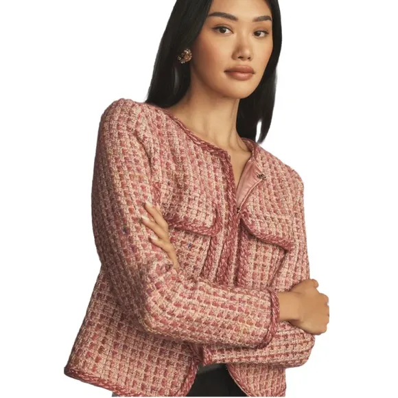 Anthropologie NWT Bright Pink/ Rose Tweed Blazer in Medium, Wool Blend 💕💕💕