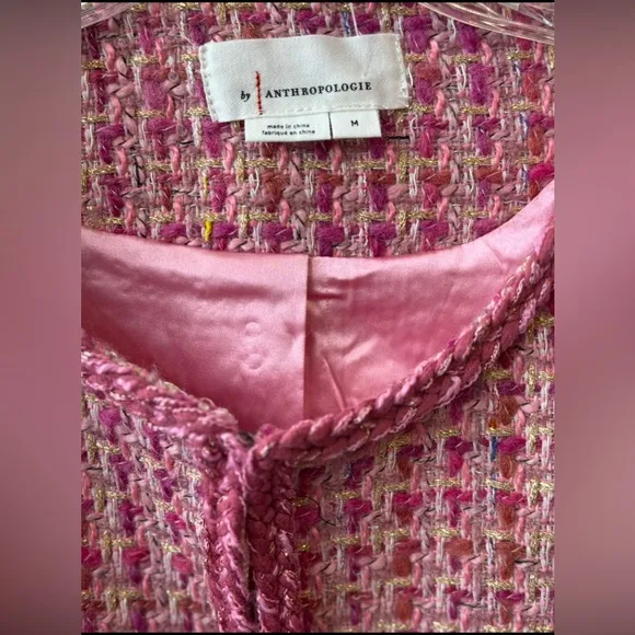 Anthropologie NWT Bright Pink/ Rose Tweed Blazer in Medium, Wool Blend 💕💕💕