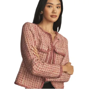 Anthropologie NWT Bright Pink/ Rose Tweed Blazer in Medium, Wool Blend 💕💕💕