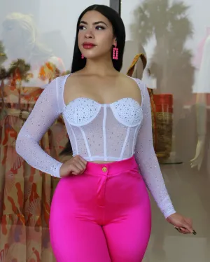 Ask Me For Rhinestones White Crop Top