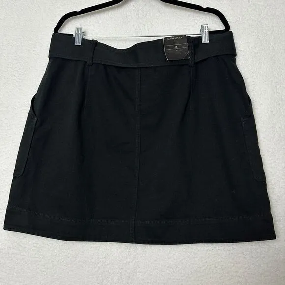 Banana Republic Black Canvas Twill Skirt Womens 18 Belted Academia Preppy Grunge