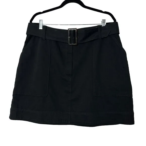 Banana Republic Black Canvas Twill Skirt Womens 18 Belted Academia Preppy Grunge