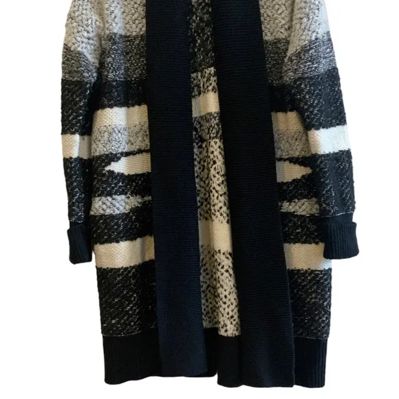 Banana Republic Landscape Long Black Grey Cream Open Front Cardigan Size Medium