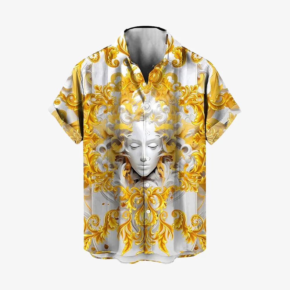 Baroque Gold Art Deco Print Casual Short Sleeve Shirt 2406000715