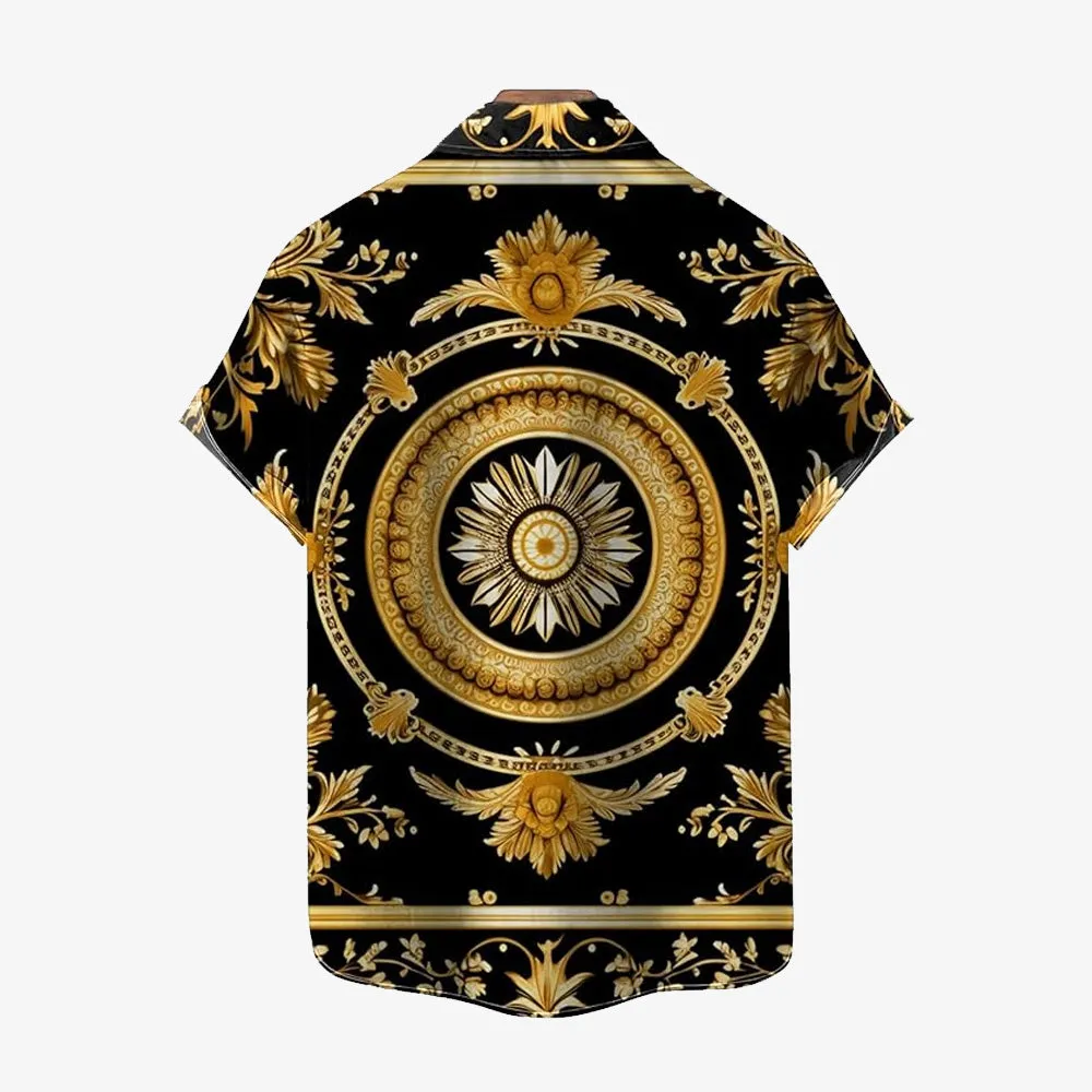 Baroque Gold Art Deco Print Casual Short Sleeve Shirt 2406000715