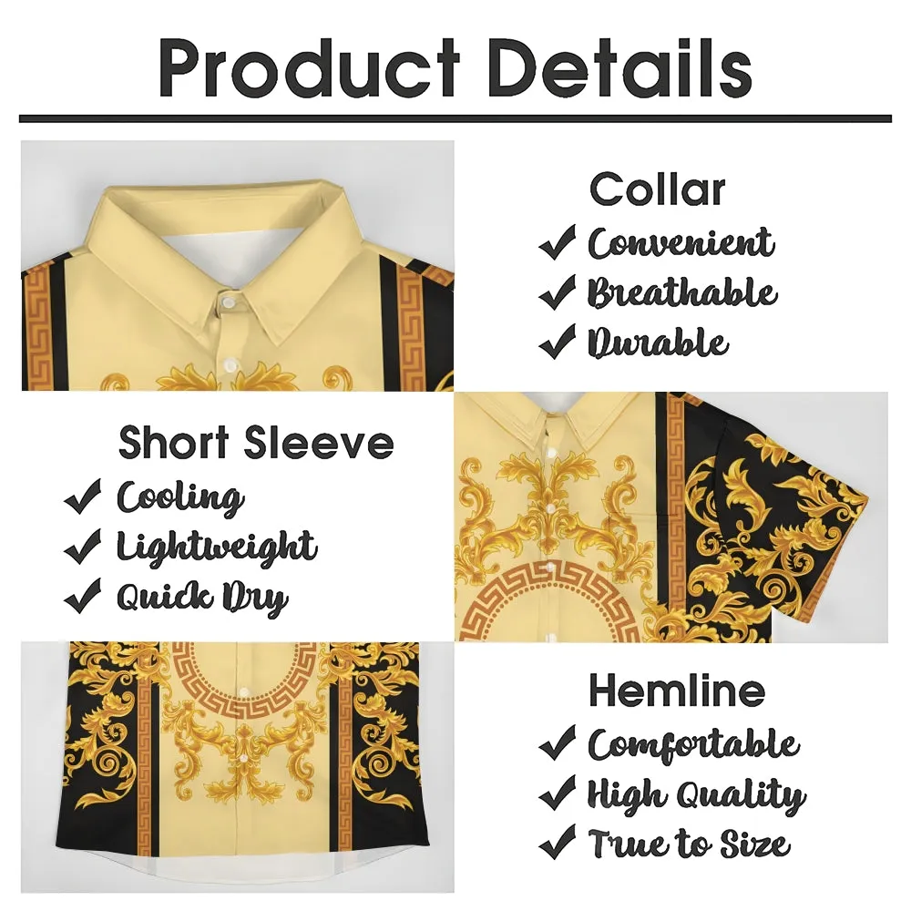 Baroque Gold Art Deco Print Casual Short Sleeve Shirt 2406000715