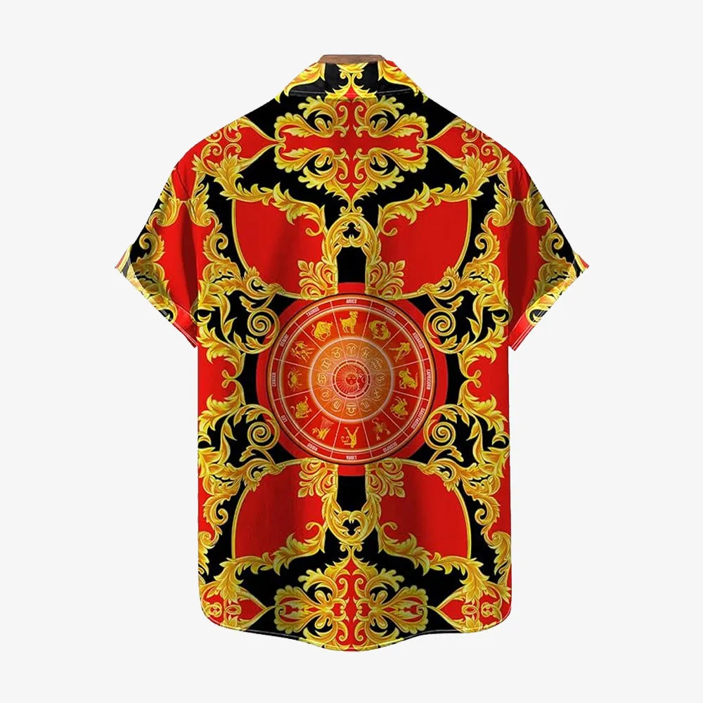 Baroque Gold Art Deco Print Casual Short Sleeve Shirt 2406000715