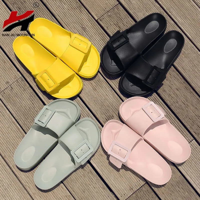 Beach Slippers Women Flat Solid Color Casual Shoes Outside Sandals Non-Slip Comfortable Sole