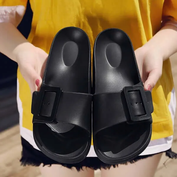 Beach Slippers Women Flat Solid Color Casual Shoes Outside Sandals Non-Slip Comfortable Sole