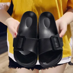 Beach Slippers Women Flat Solid Color Casual Shoes Outside Sandals Non-Slip Comfortable Sole