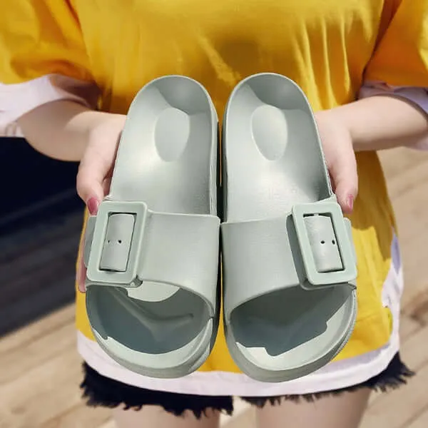 Beach Slippers Women Flat Solid Color Casual Shoes Outside Sandals Non-Slip Comfortable Sole