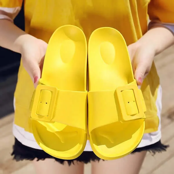 Beach Slippers Women Flat Solid Color Casual Shoes Outside Sandals Non-Slip Comfortable Sole