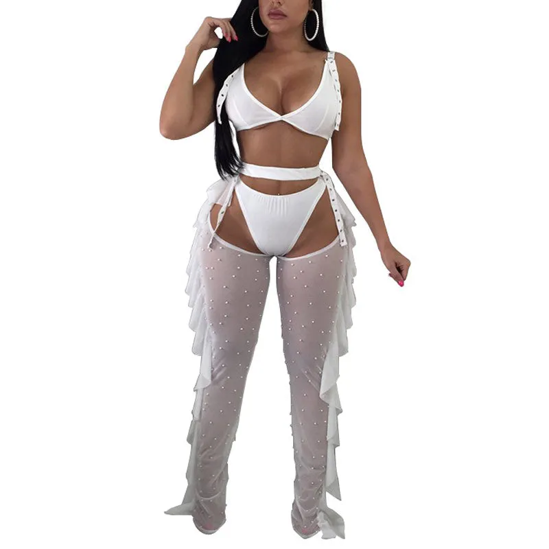 Beaded Sheer Mesh Three Piece Set