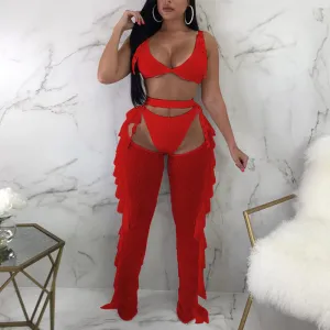 Beaded Sheer Mesh Three Piece Set