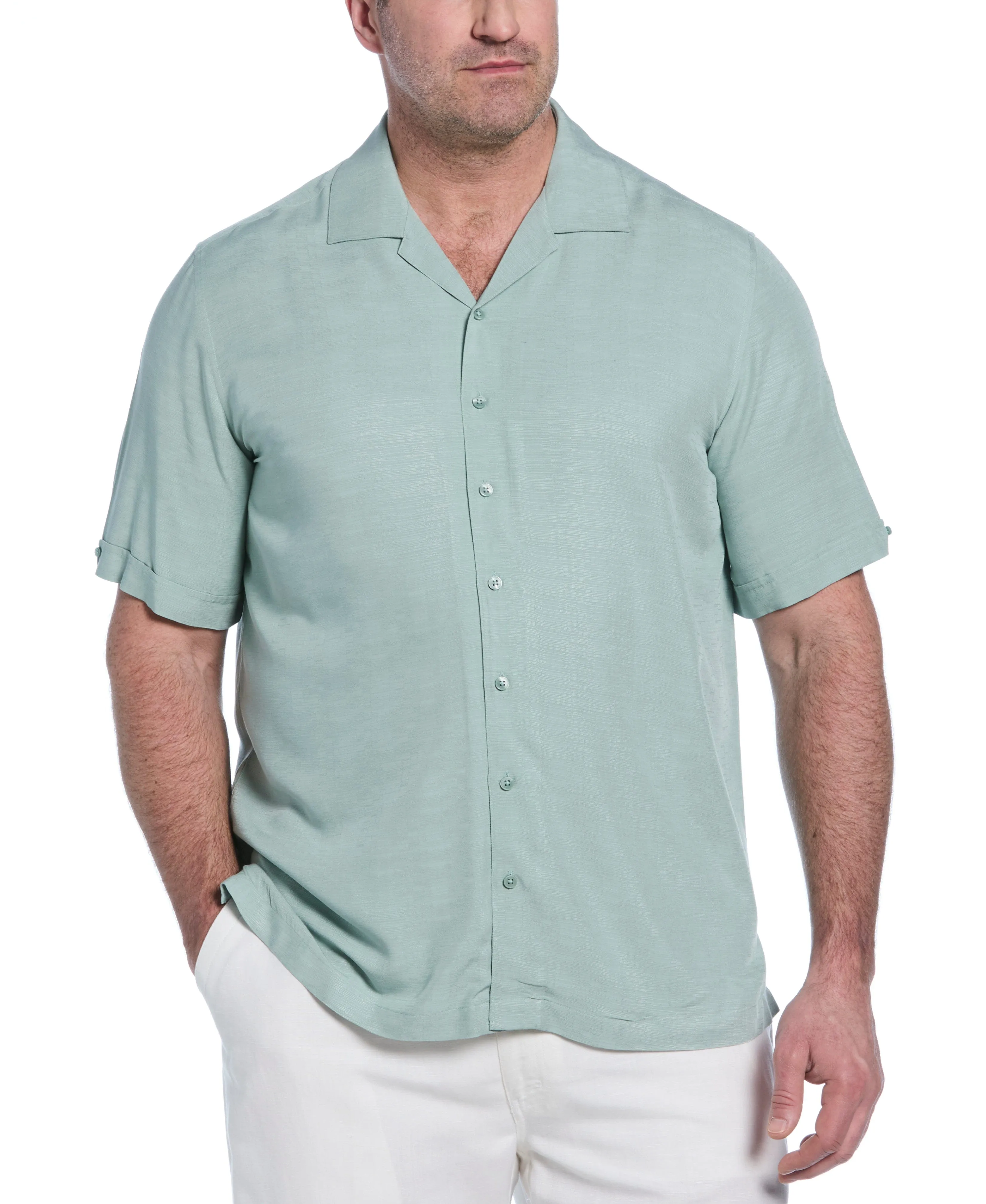 Big & Tall Solid Textured Cuban Collar Shirt