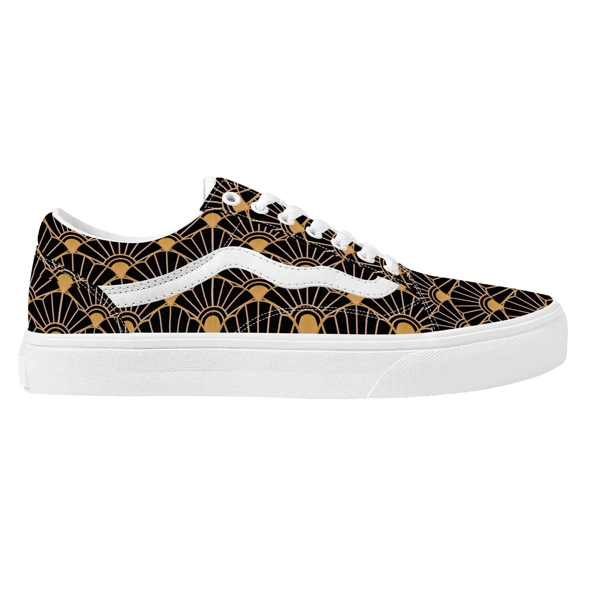 Black and Gold Low Top Flat Sneaker