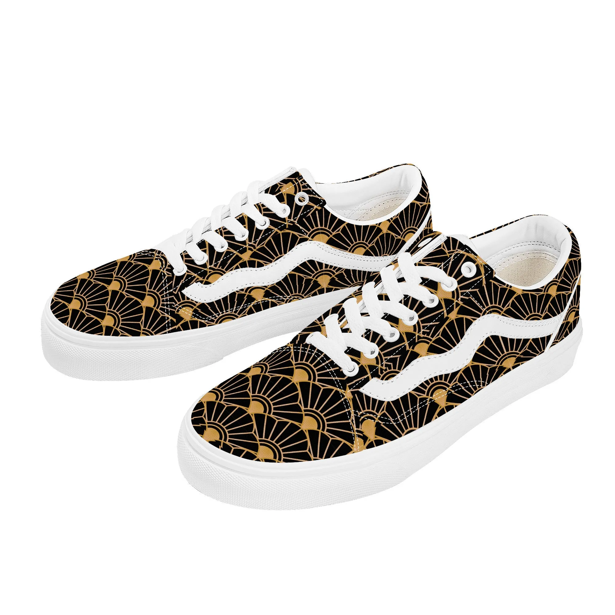 Black and Gold Low Top Flat Sneaker
