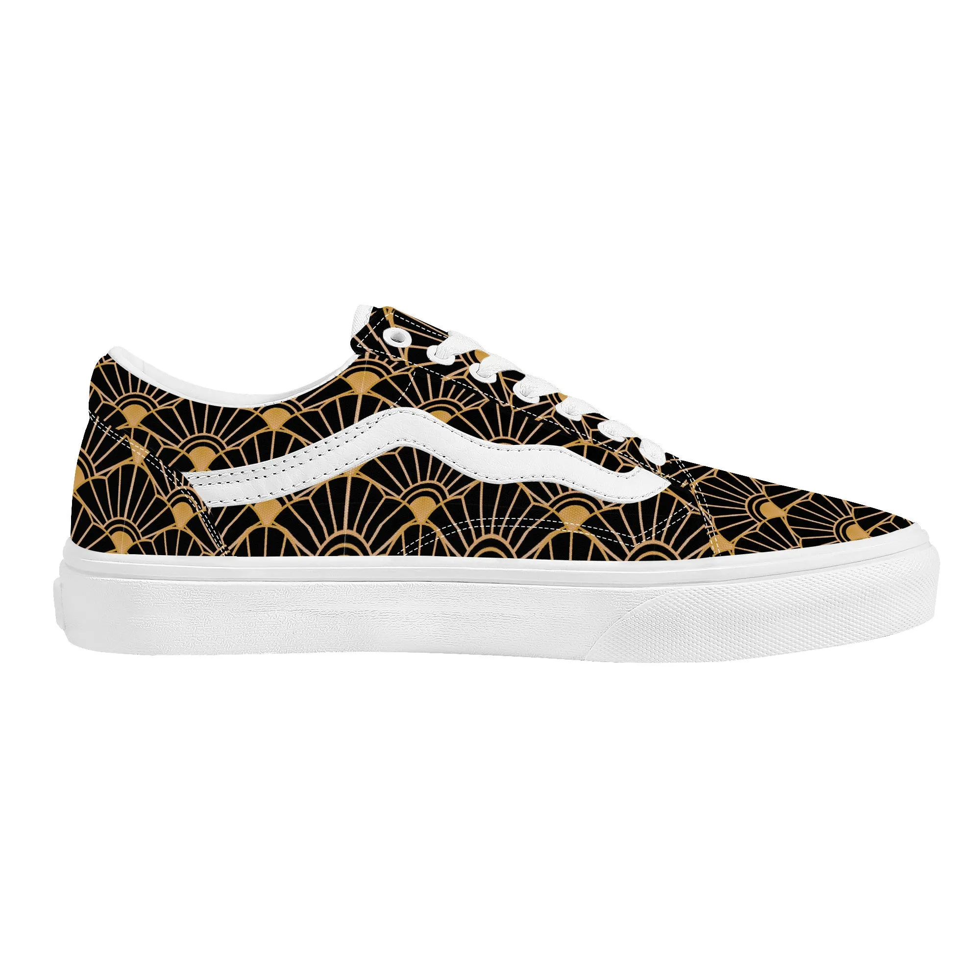 Black and Gold Low Top Flat Sneaker
