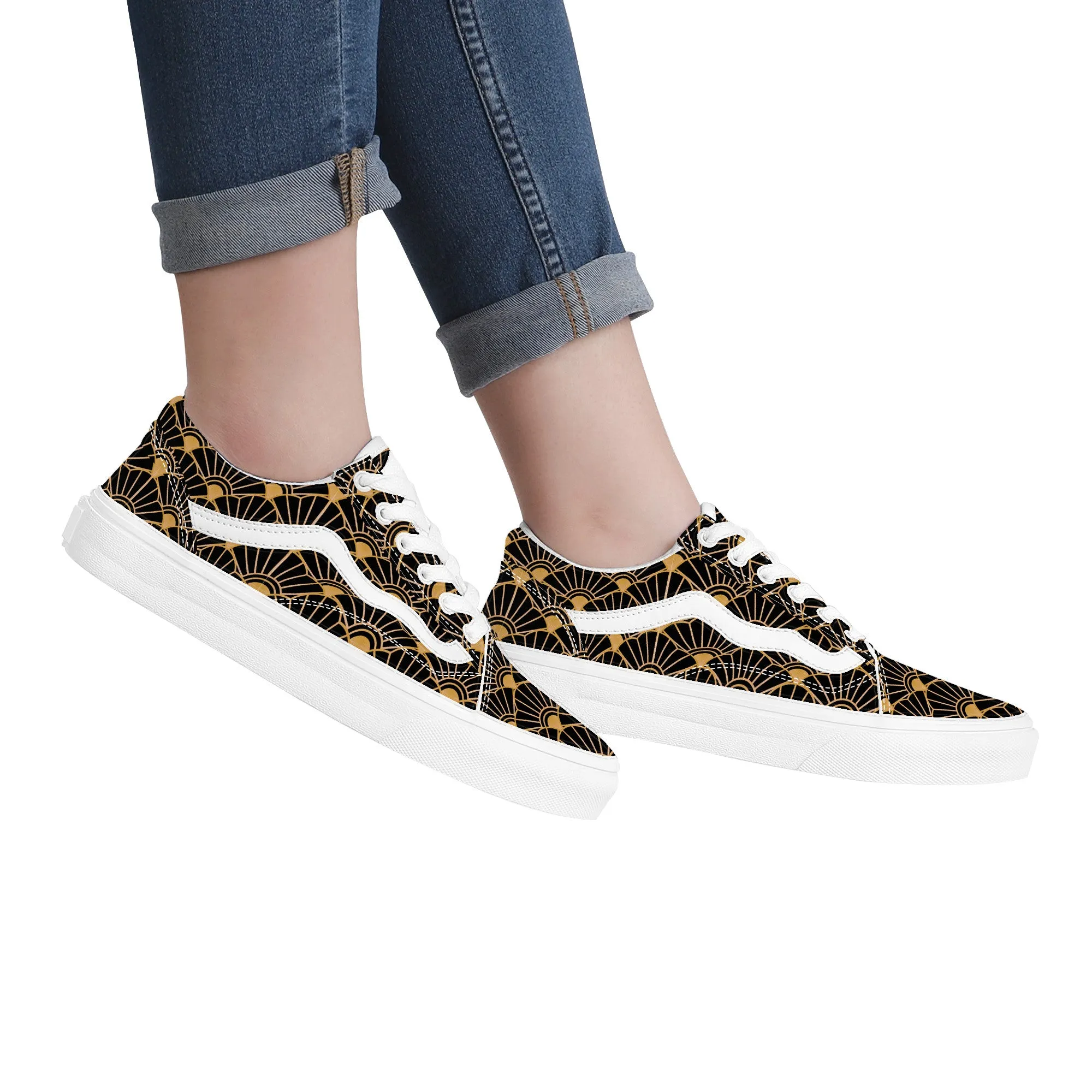 Black and Gold Low Top Flat Sneaker