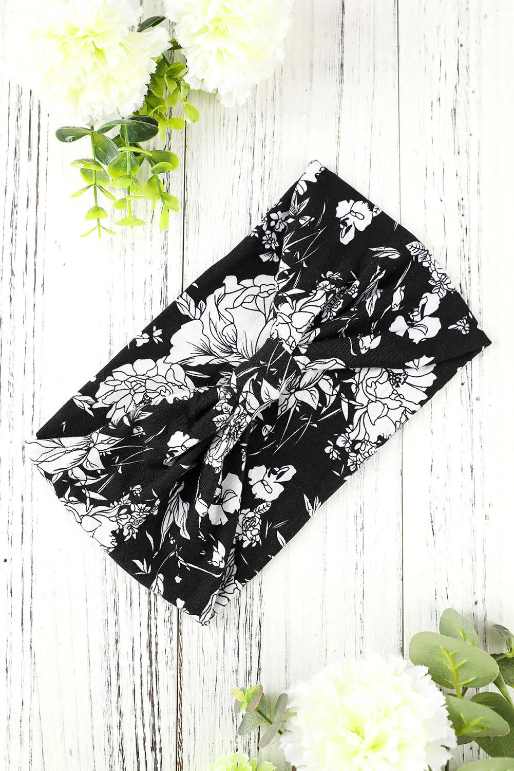 Black Retro Flower Print Boho Active Headband