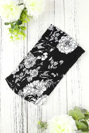 Black Retro Flower Print Boho Active Headband