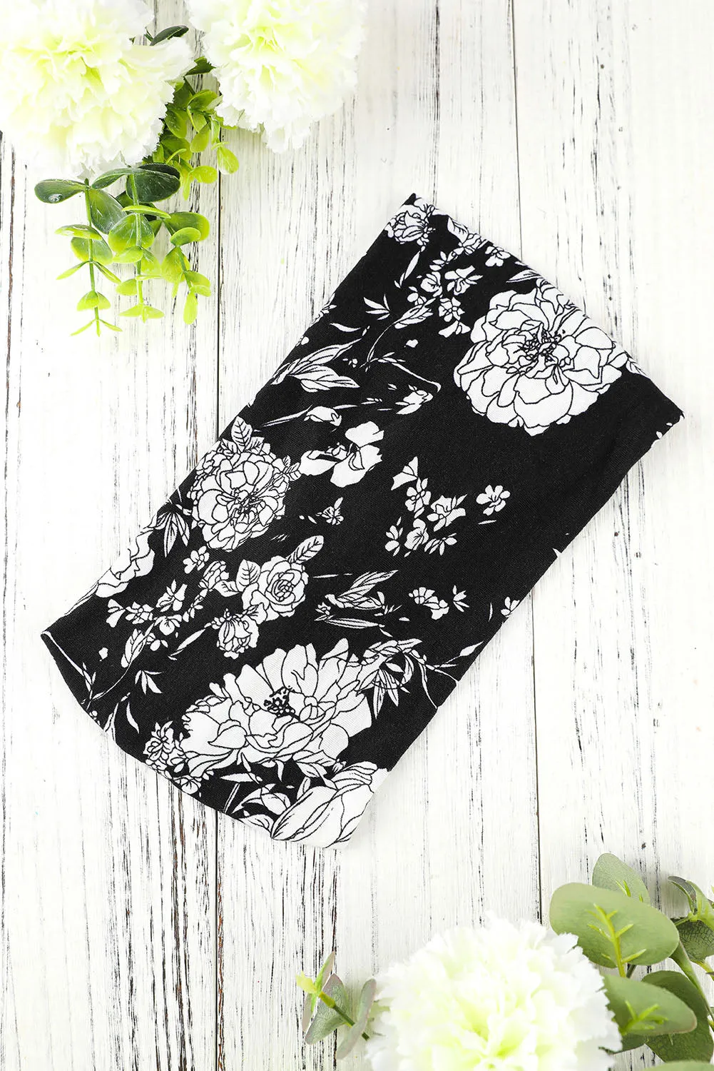 Black Retro Flower Print Boho Active Headband