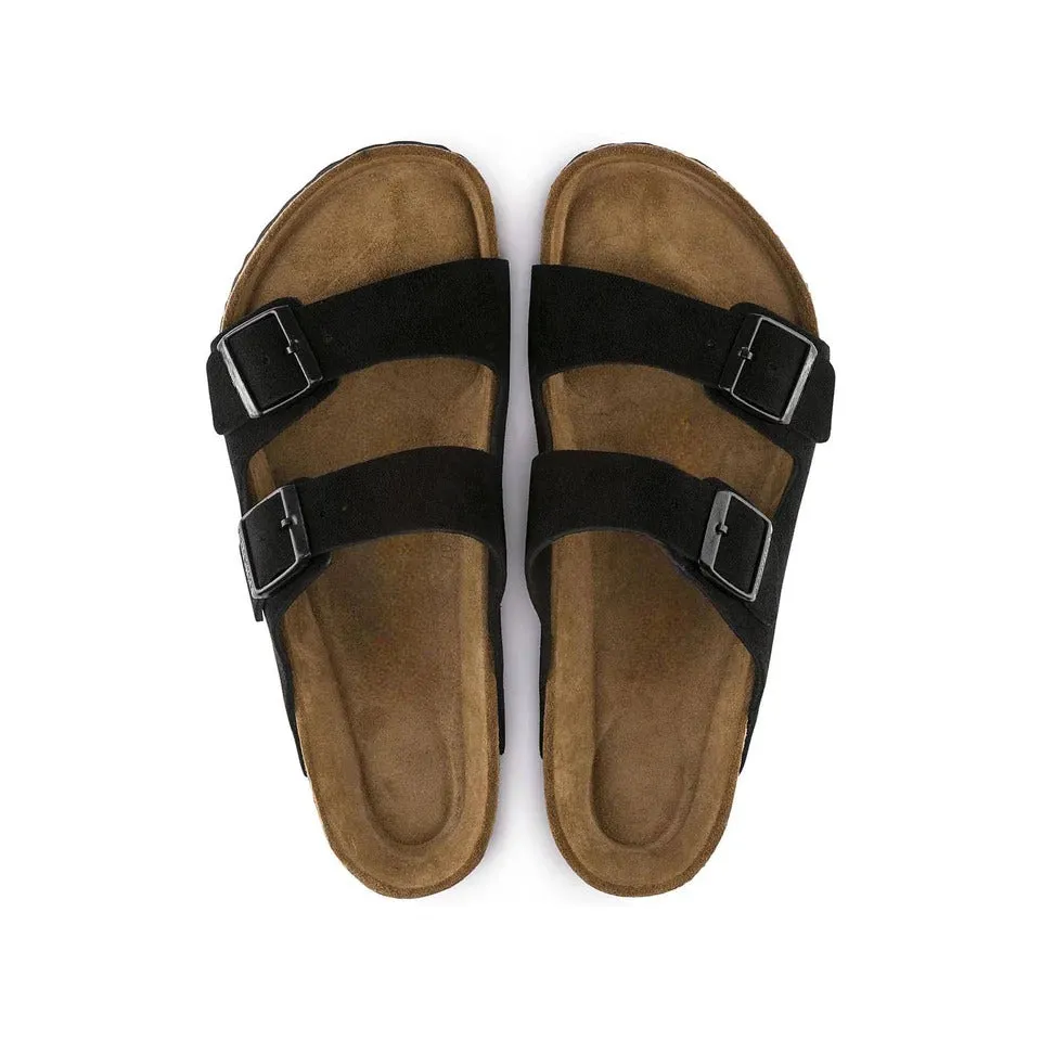 Black Suede Leather Ease Comfort Slippers with Buckle - Slippers