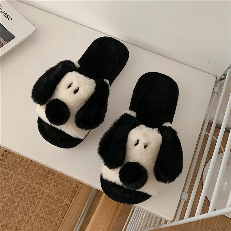 Black Warm Plush Cotton Slippers UB3261