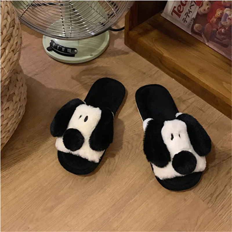 Black Warm Plush Cotton Slippers UB3261