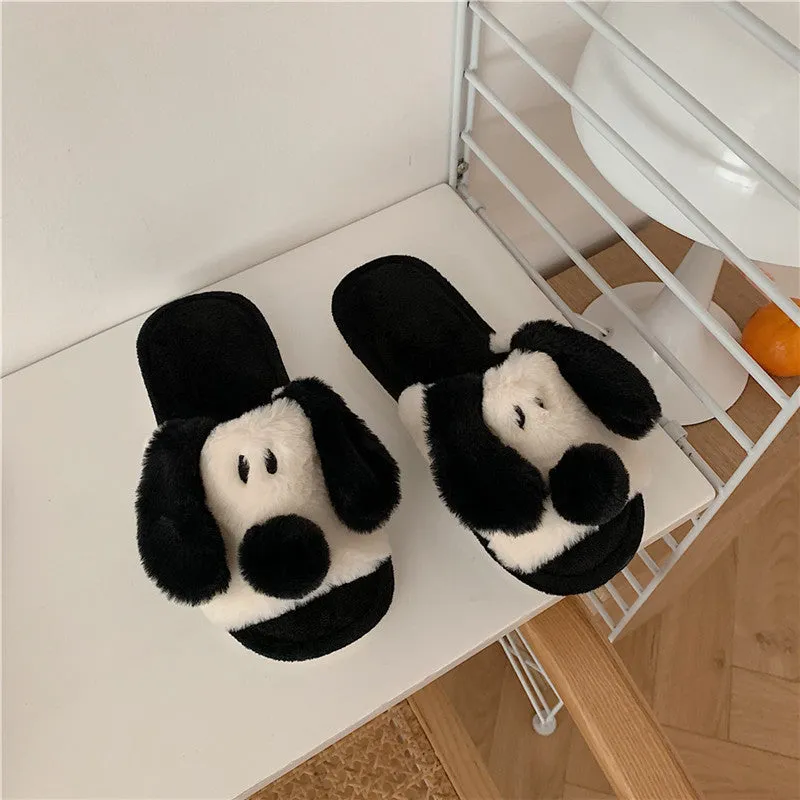 Black Warm Plush Cotton Slippers UB3261