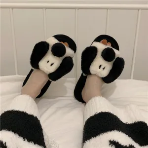 Black Warm Plush Cotton Slippers UB3261