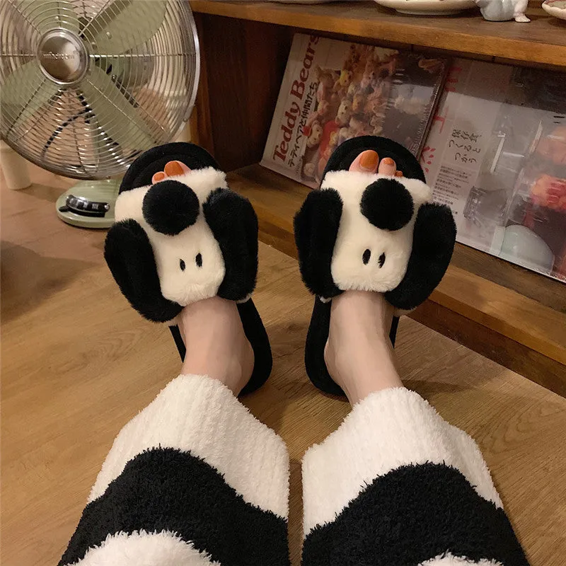 Black Warm Plush Cotton Slippers UB3261