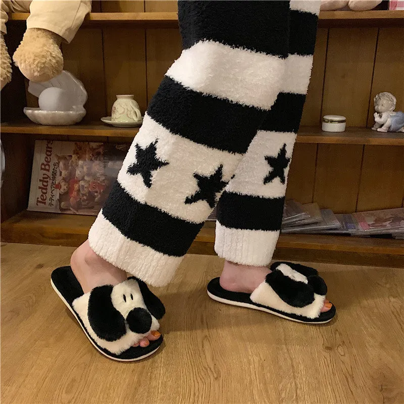 Black Warm Plush Cotton Slippers UB3261