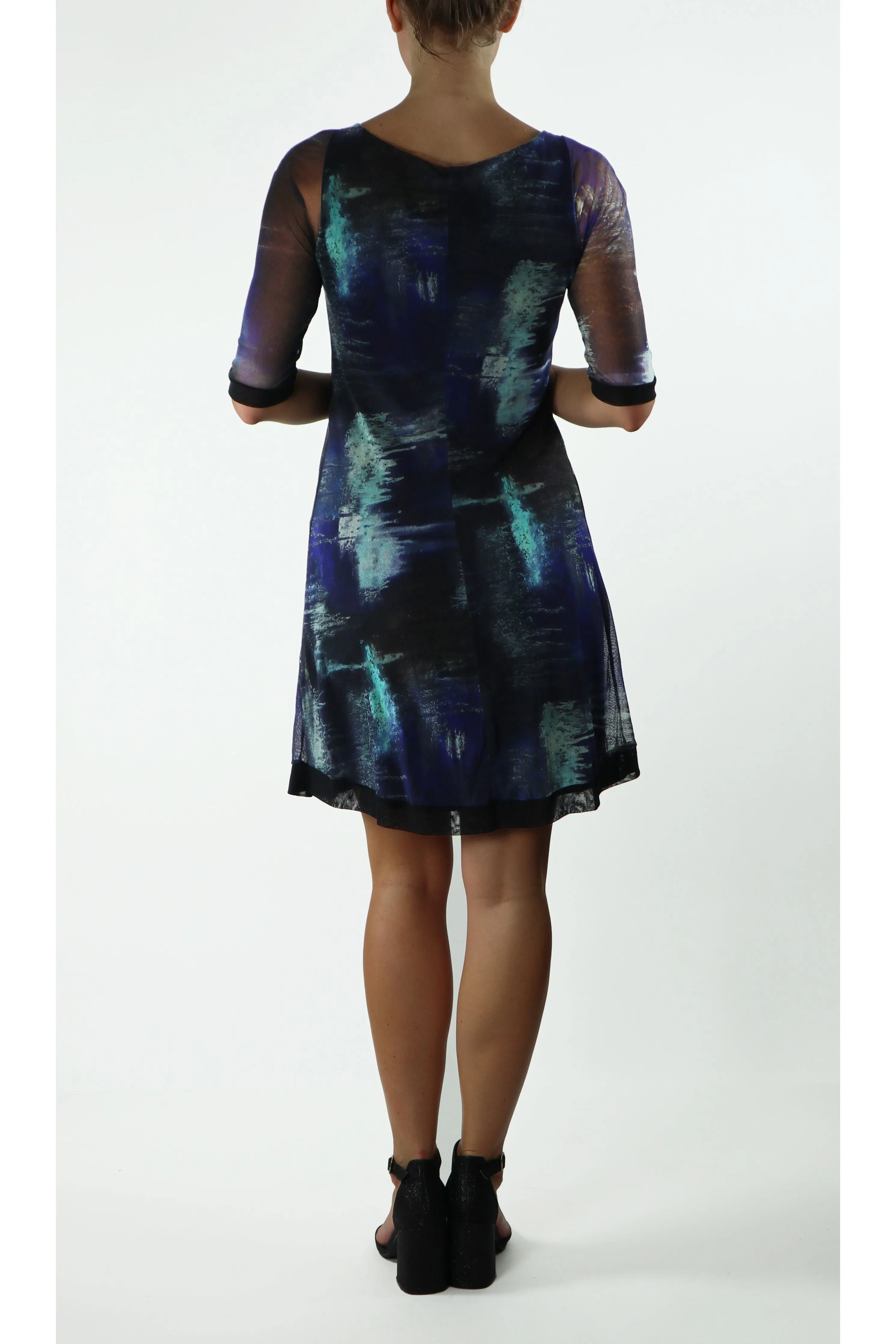 BLANCHE Grommets and Ribbon 3/4 Sleeves A-Line Trapeze Dress